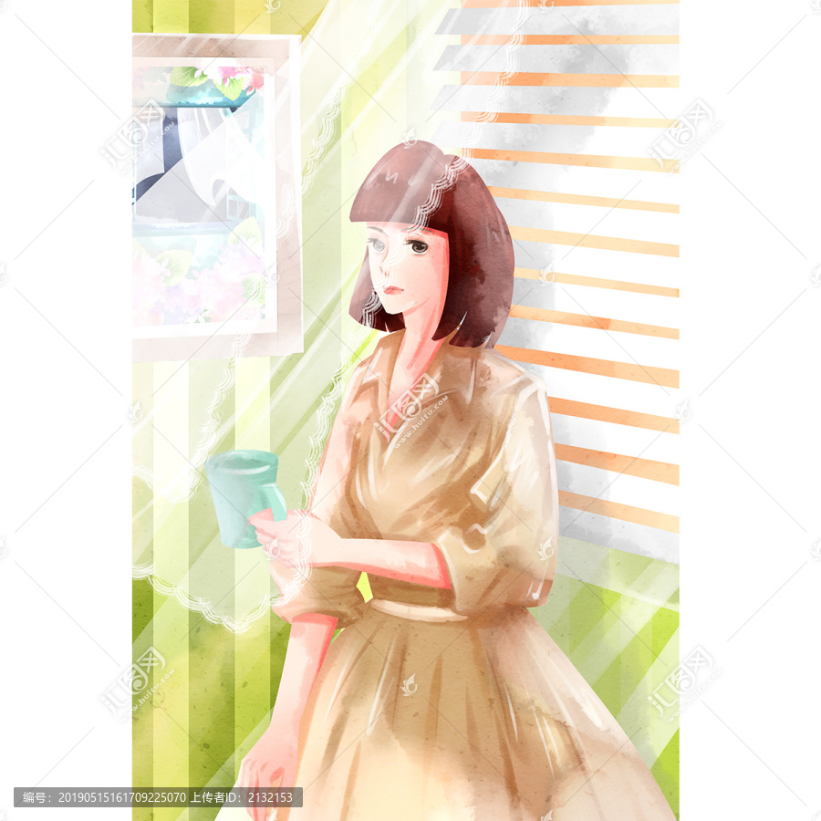 水彩风格优雅女性生活插画