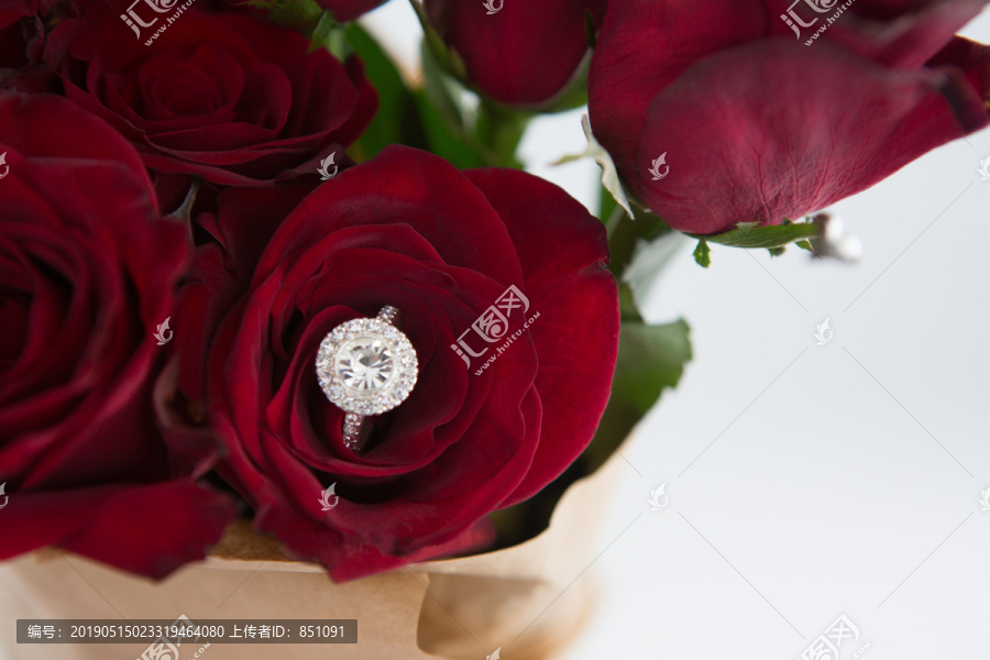 红玫瑰钻石戒指特写