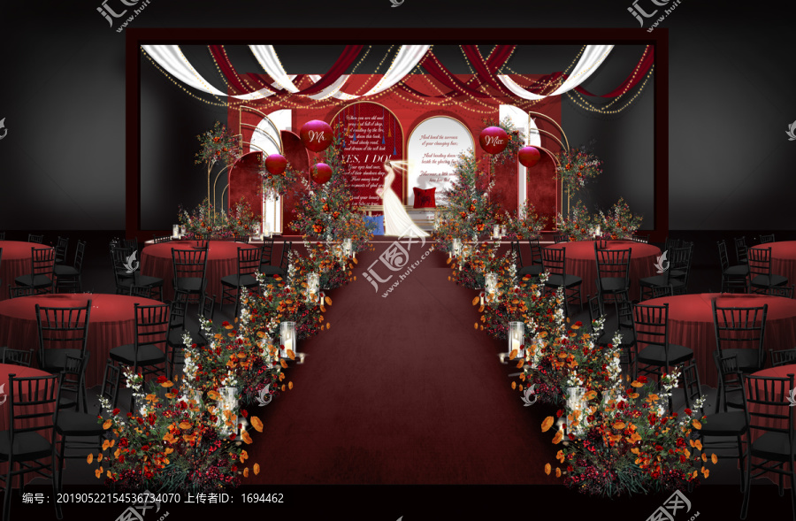 大氣唯美紅金白婚禮效果圖儀式區(qū)