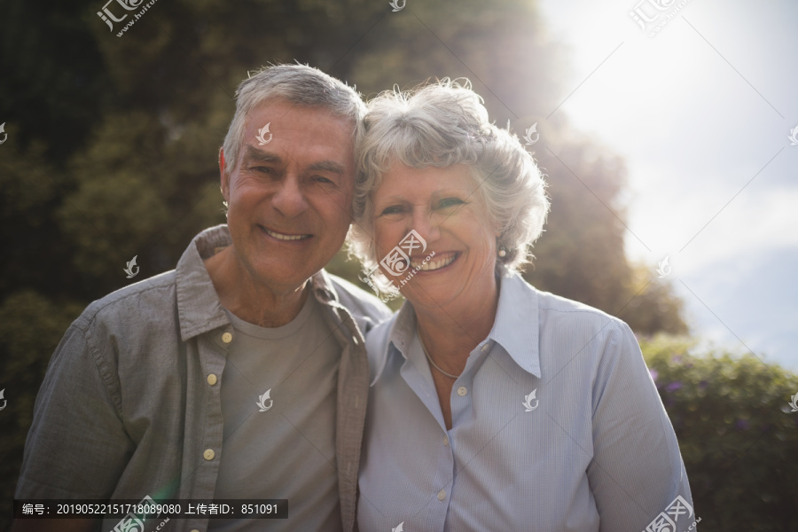 老夫妇站在树上微笑