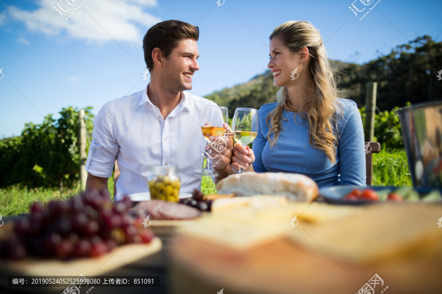喝葡萄酒的年轻夫妇