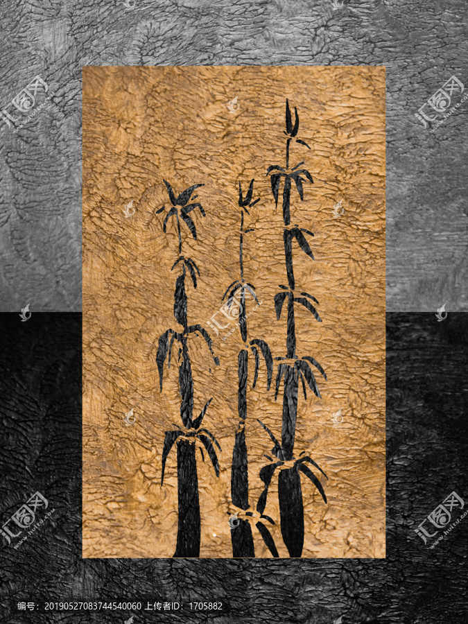 新中式現(xiàn)代簡約金箔竹抽象壁畫