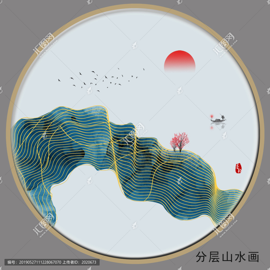 禪境水墨線條山