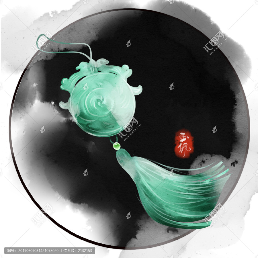 水彩風格中國古代配飾玉佩插畫