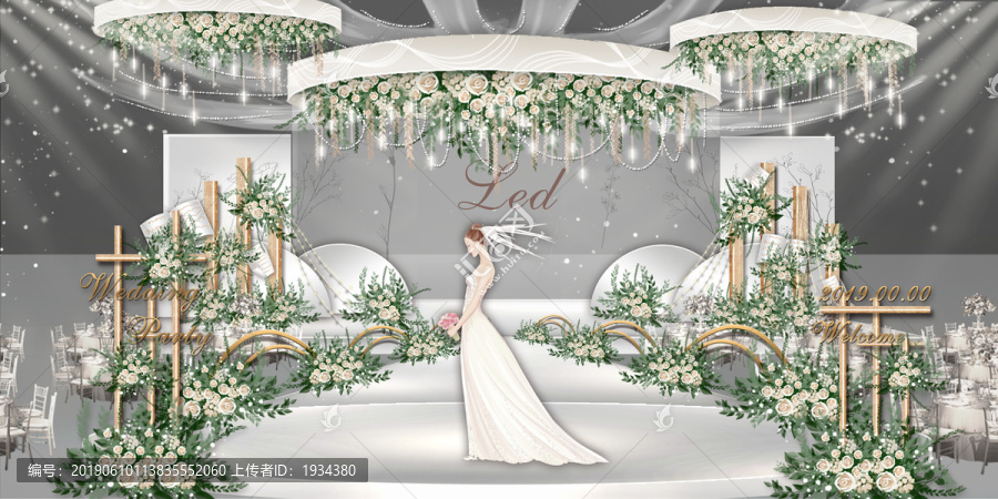 白綠色小清新婚禮舞臺(tái)效果圖