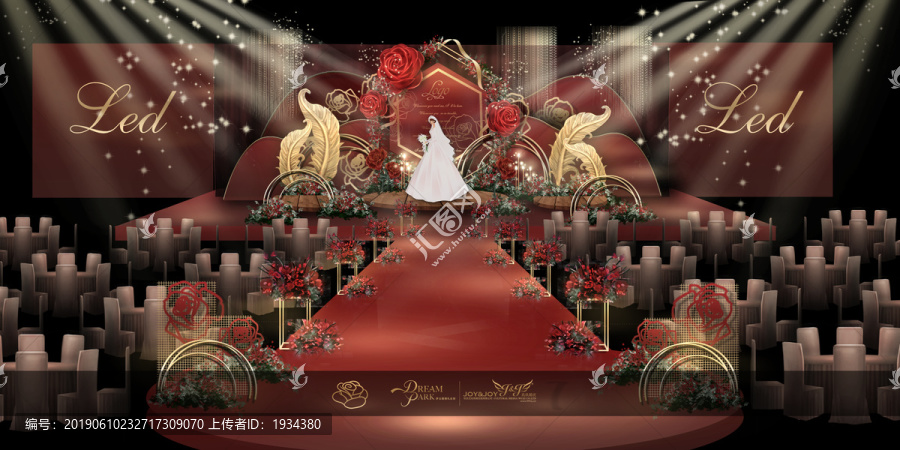 紅金色簡(jiǎn)歐婚禮效果圖舞臺(tái)
