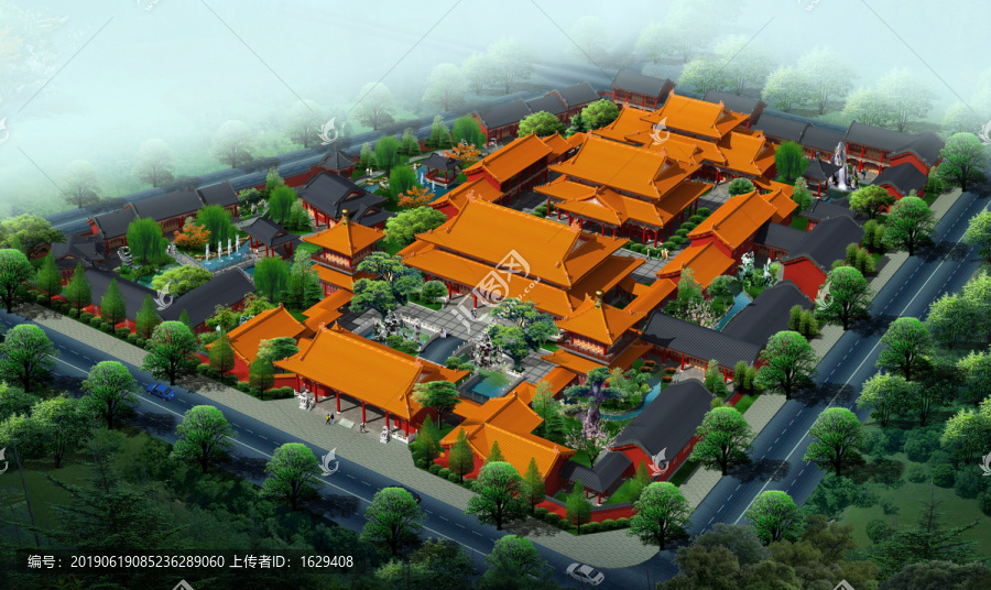 古建寺廟鳥瞰圖