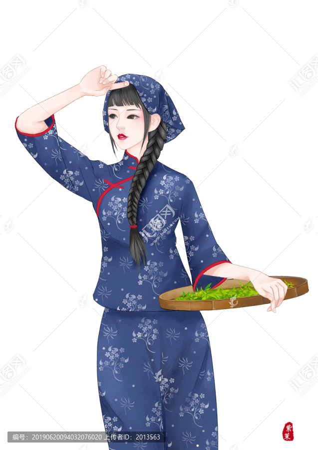 采茶姑娘插畫
