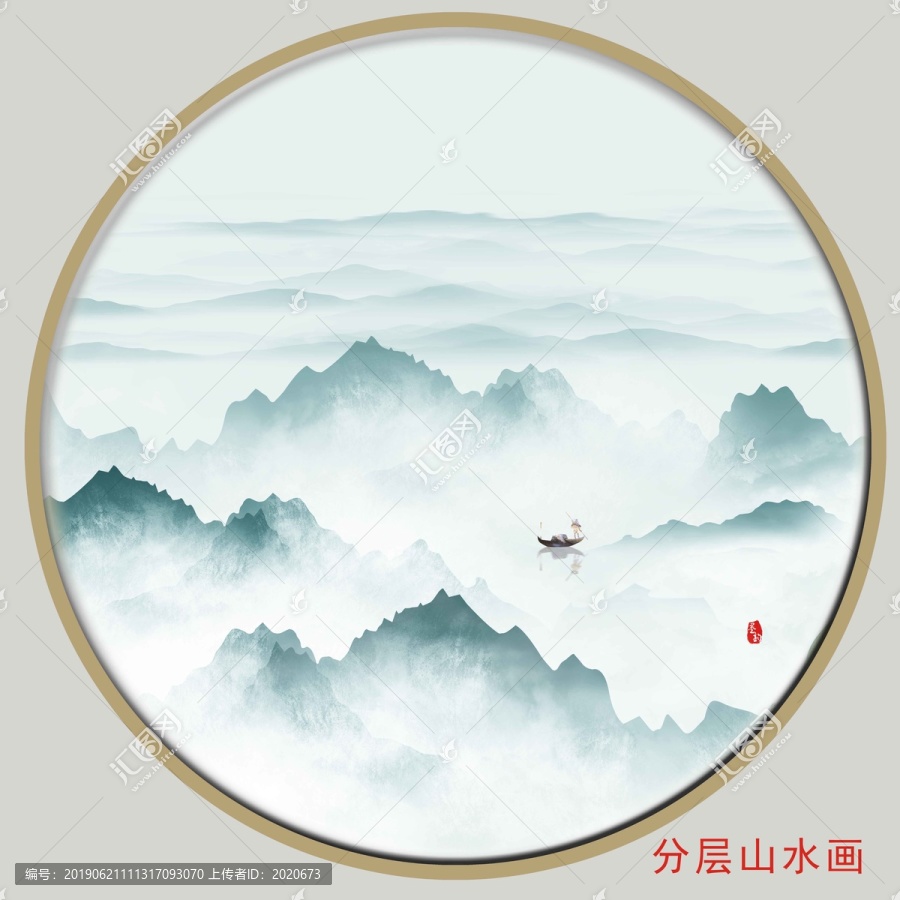 新中式圓形水墨畫