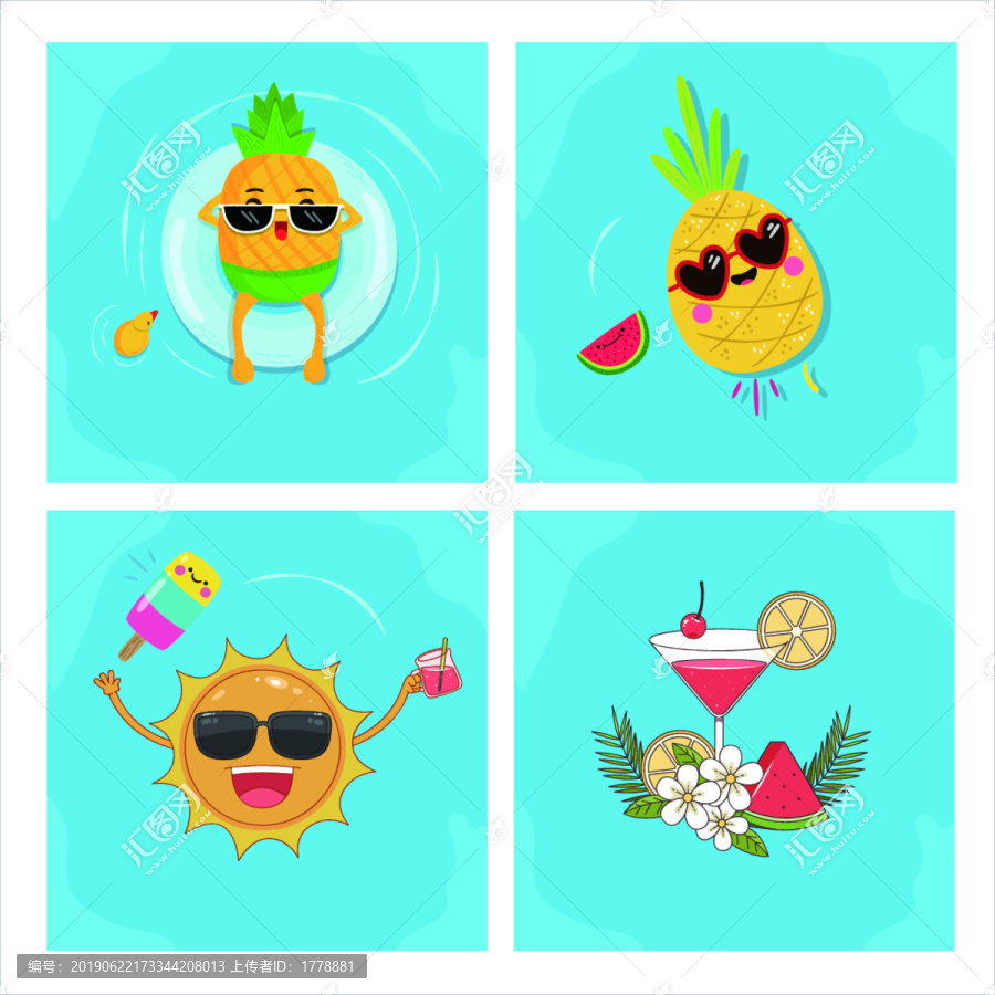 矢量卡通夏日主圖元素插畫