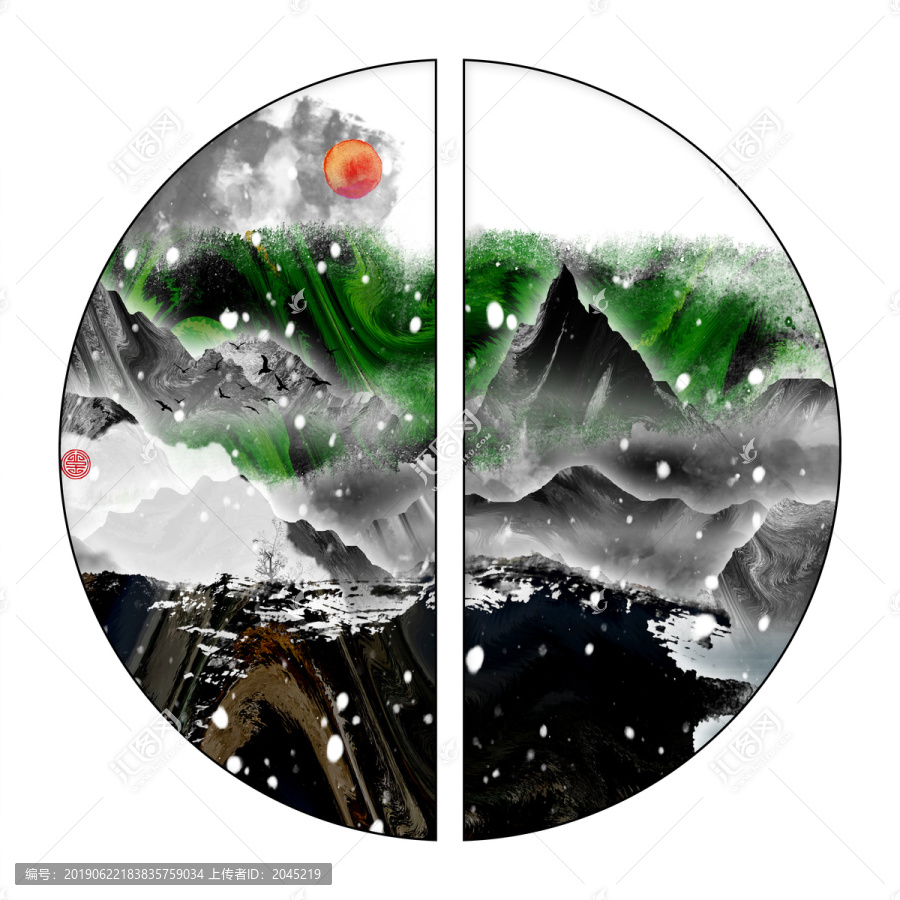 中式山水壁畫