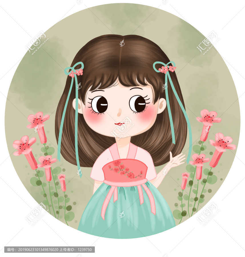 漢服卡通女孩花朵女孩手繪女孩