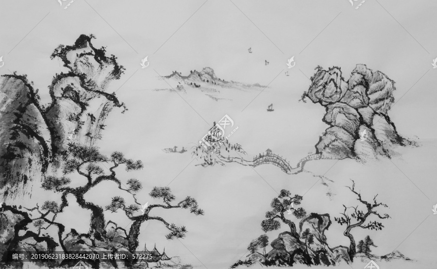 禪意墨韻山水水墨畫