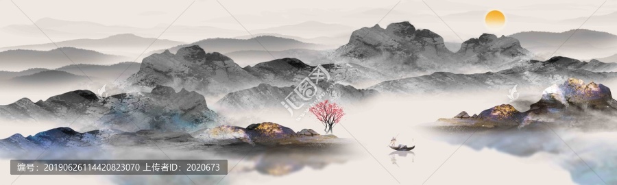中式巨幅山水背景