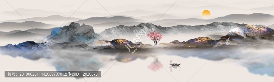 黑白山水巨幅畫