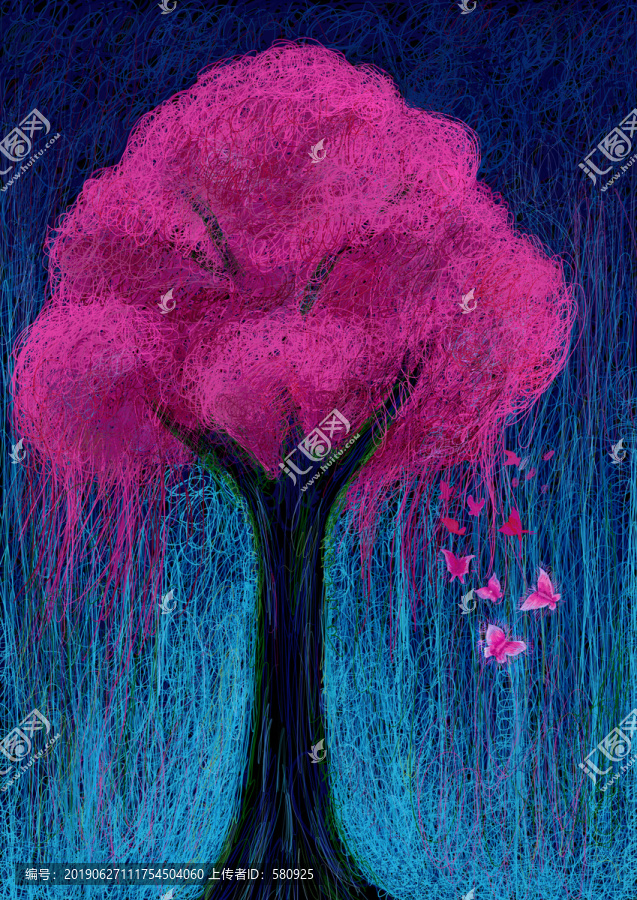 插画设计粉色的树