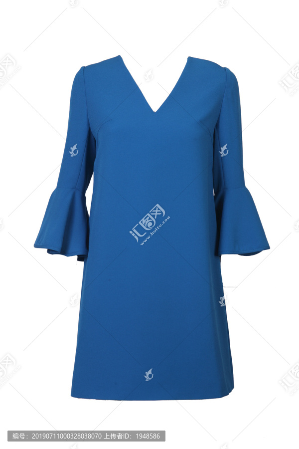 领连衣裙蓝色荷叶袖