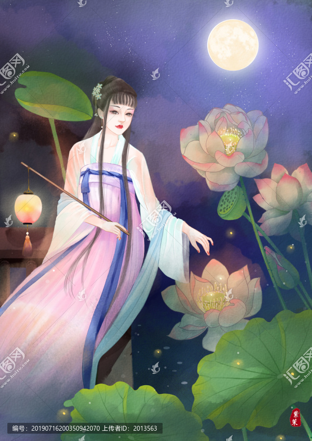 漢服少女賞荷