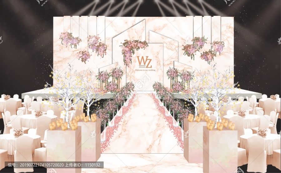 香檳色淡粉色大理石婚禮