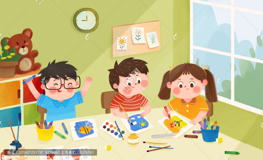 卡通小清新美術(shù)課畫畫插畫