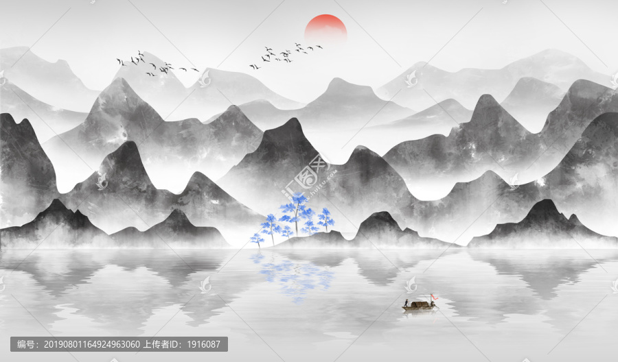 新中式意境山水水墨畫