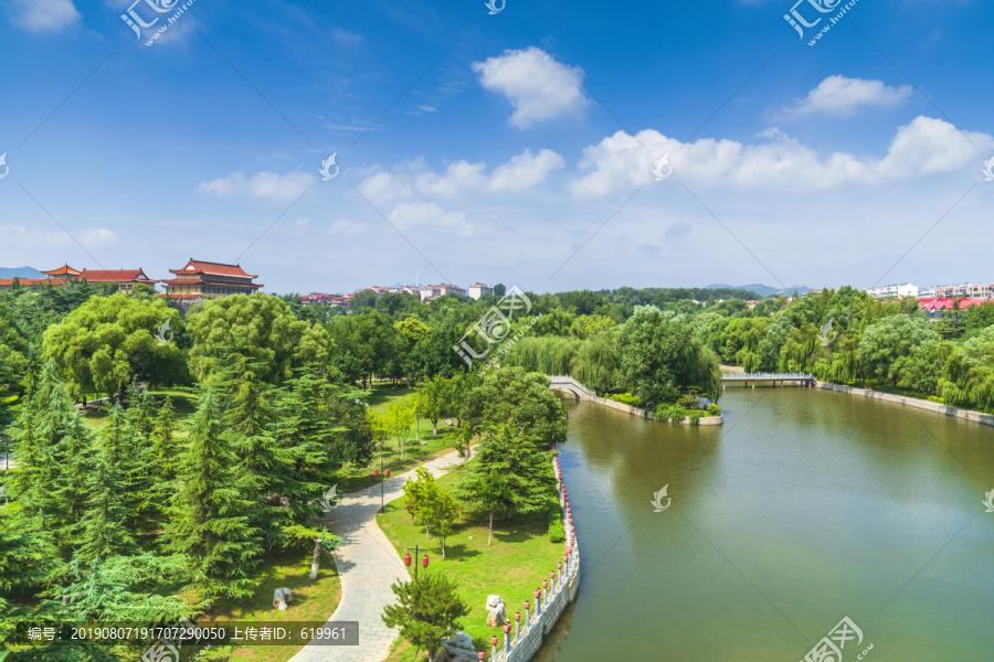 碧水蓝天青州城市园林风光