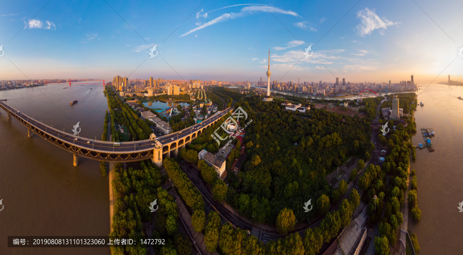 武汉夏日城市航拍日出风光