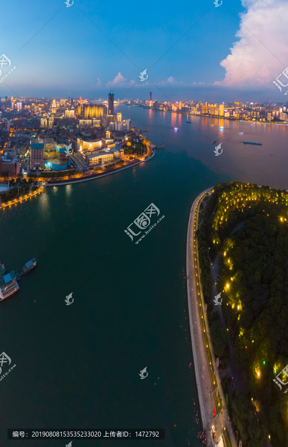 武汉夏日城市航拍傍晚和夜景风光