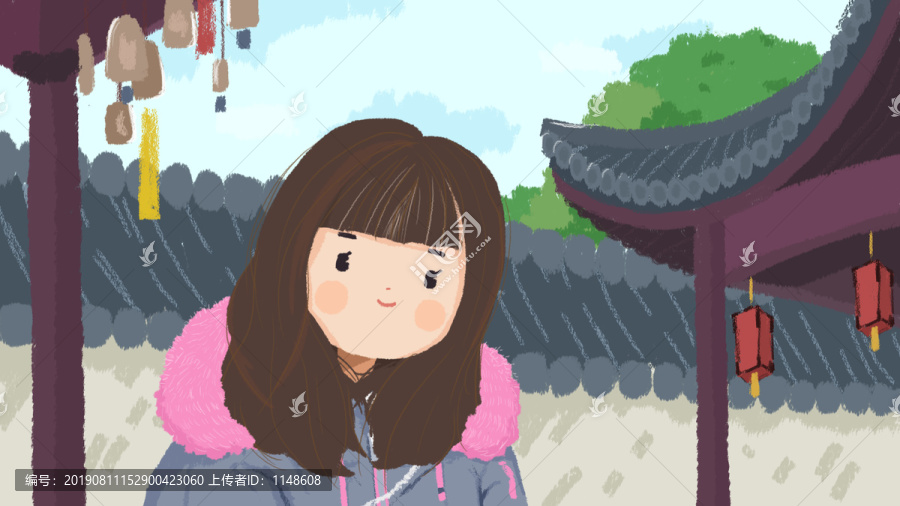 手繪冬裝女生