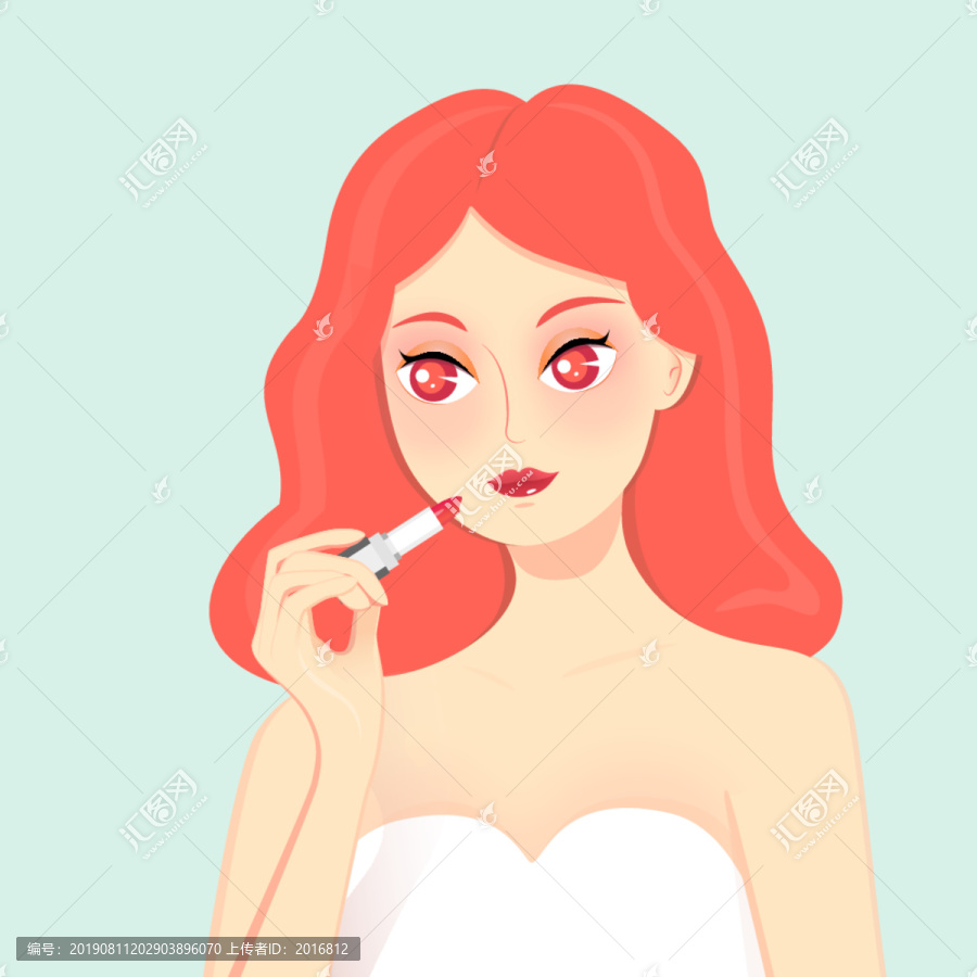 美女化妝涂口紅矢量插畫