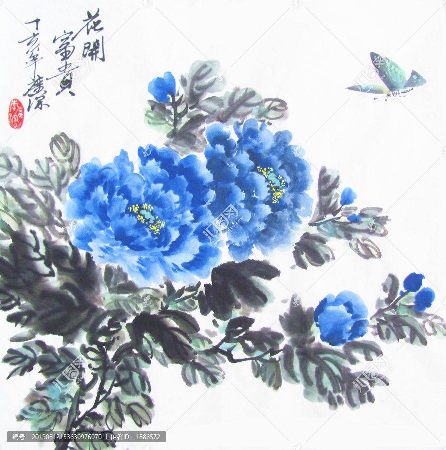 花开富贵蓝牡丹