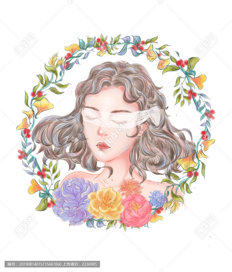 小清新花朵女孩貼紙彩鉛水彩唯美