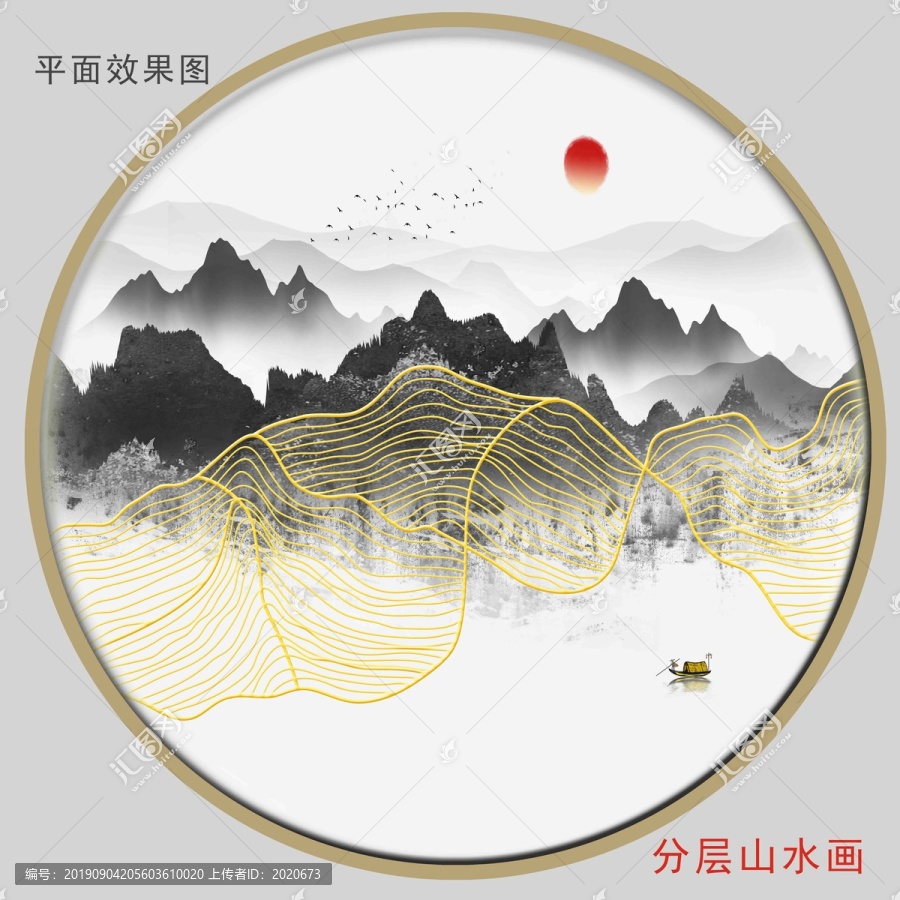 新中式臥室線條畫