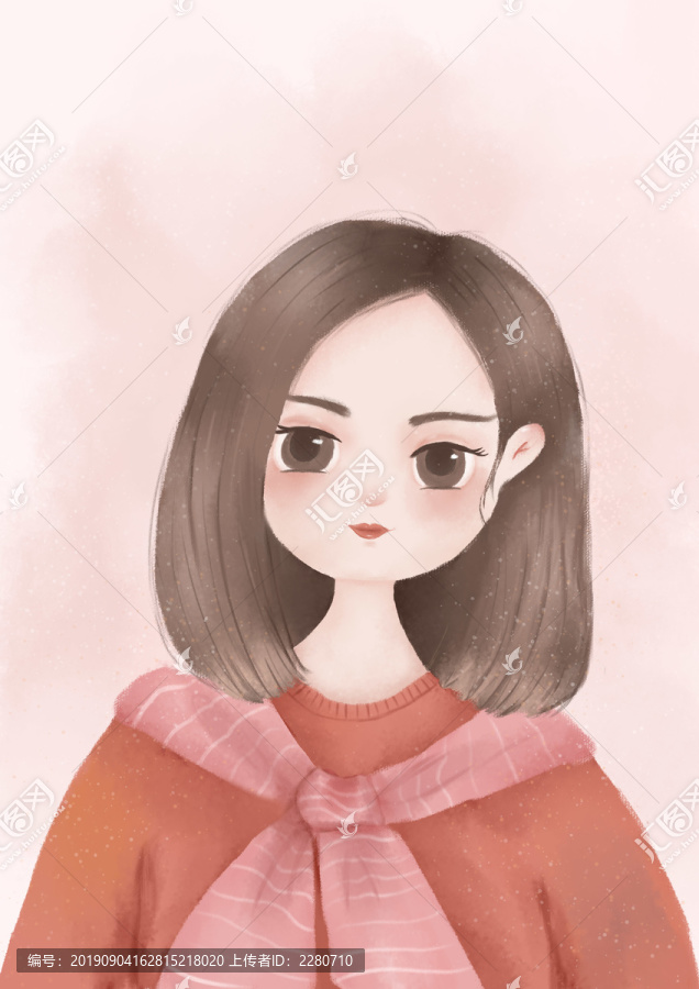 手繪粉紅色卡通小女孩海報