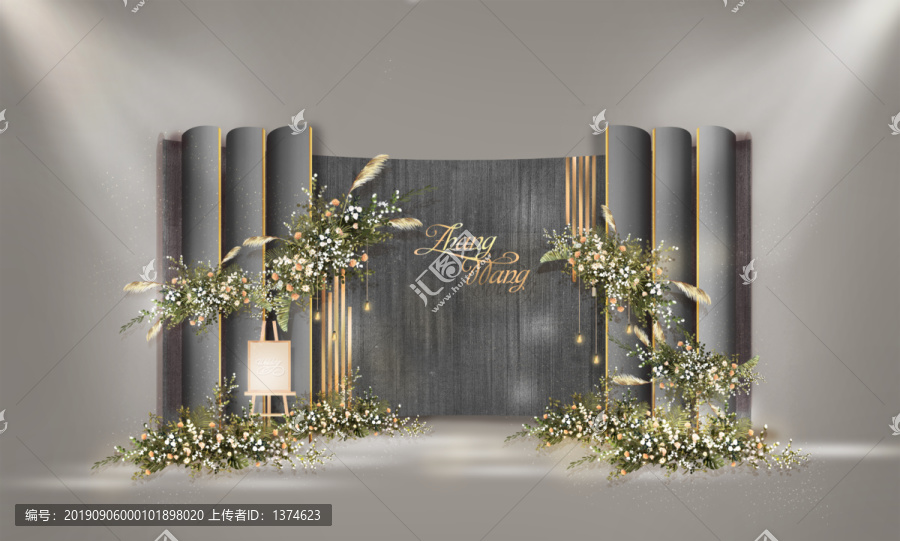 泰式灰色小清新手繪婚禮背景
