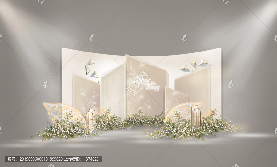 香檳金小清新手繪婚禮背景