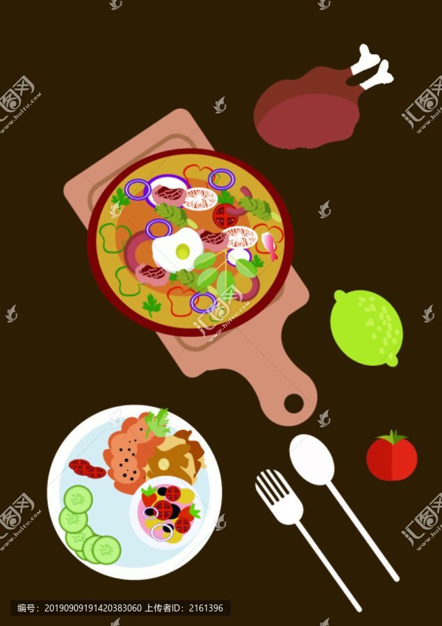 美食食物料理矢量扁平西餐插畫