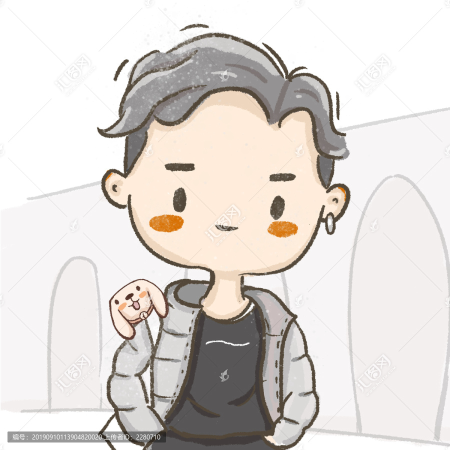 手繪穿羽絨服的小男孩