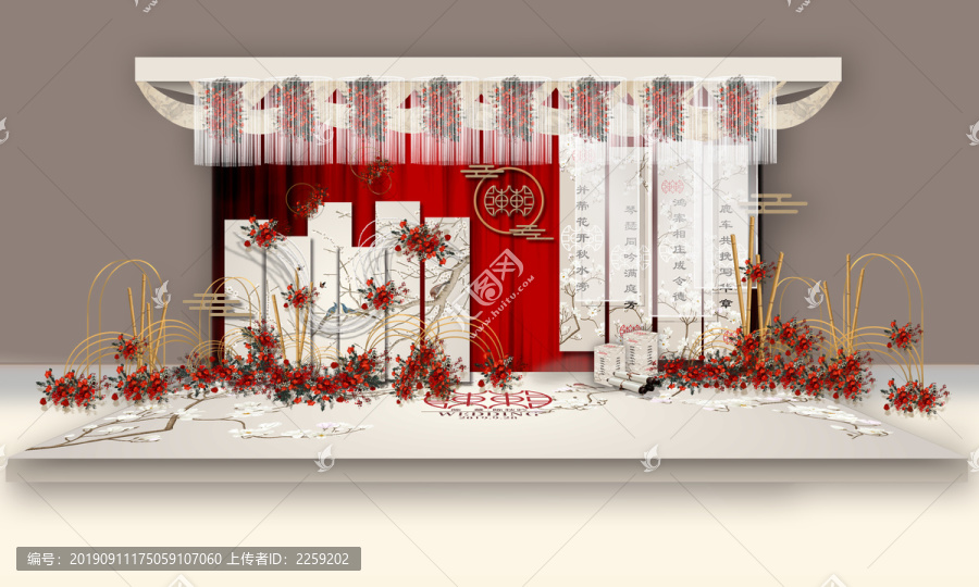 紅色中式迎賓區(qū)效果圖