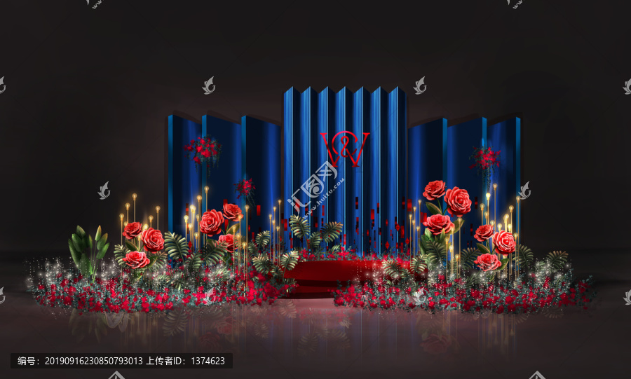 紅藍(lán)色手繪婚禮背景