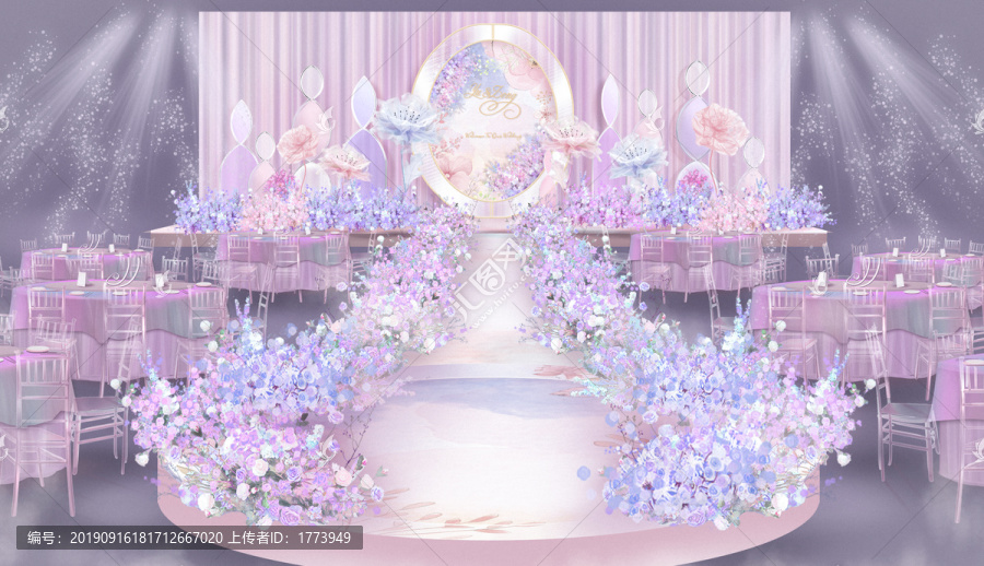 粉紫色婚礼主舞台效果图
