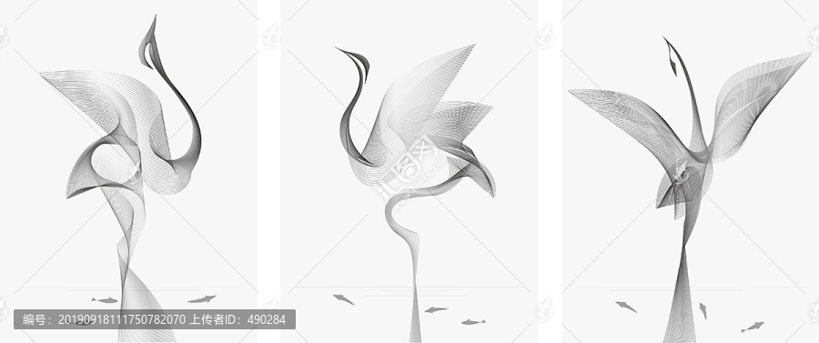 抽象新中式金鶴九魚圖