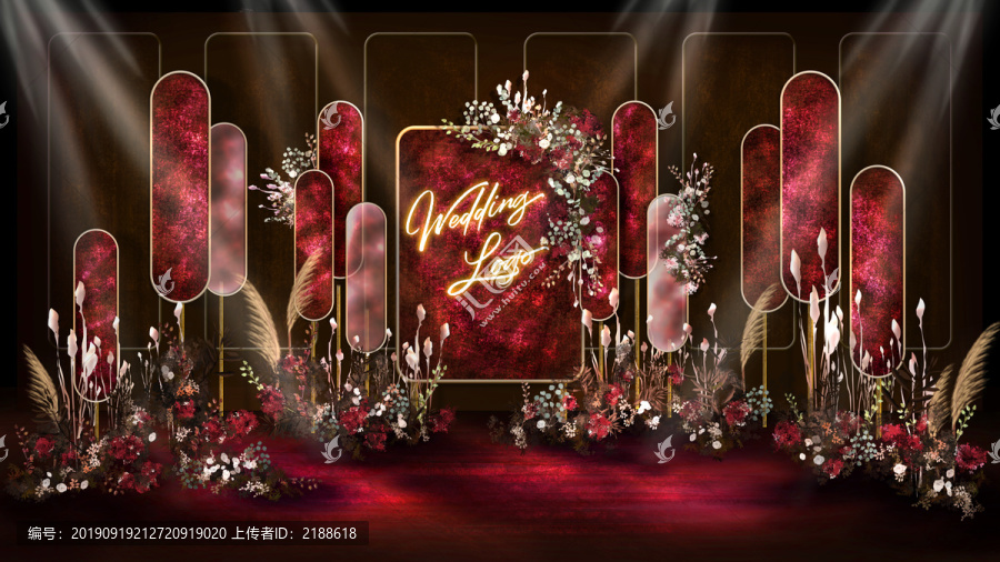 酒紅色婚禮發(fā)布會迎賓效果圖