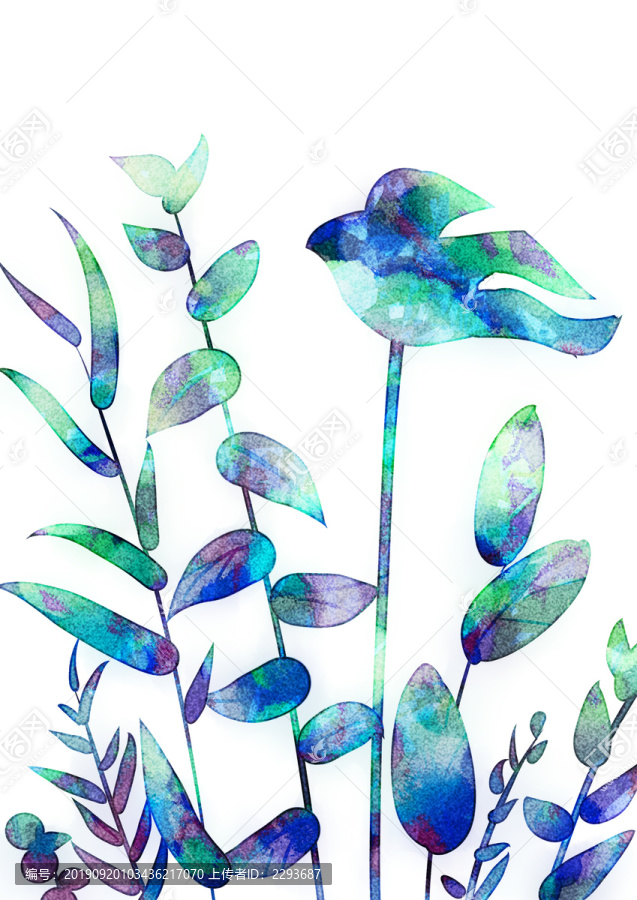 水彩葉類植物