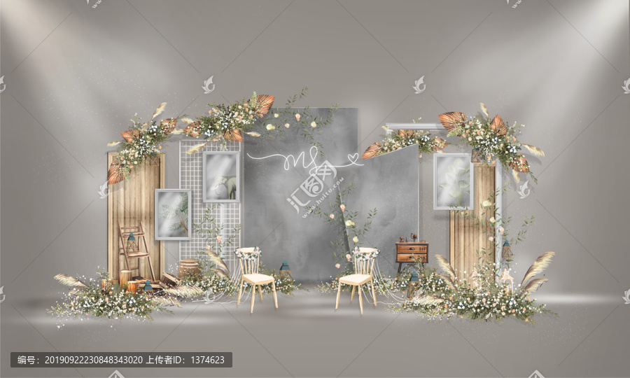 戶外白色小清新手繪婚禮照片墻