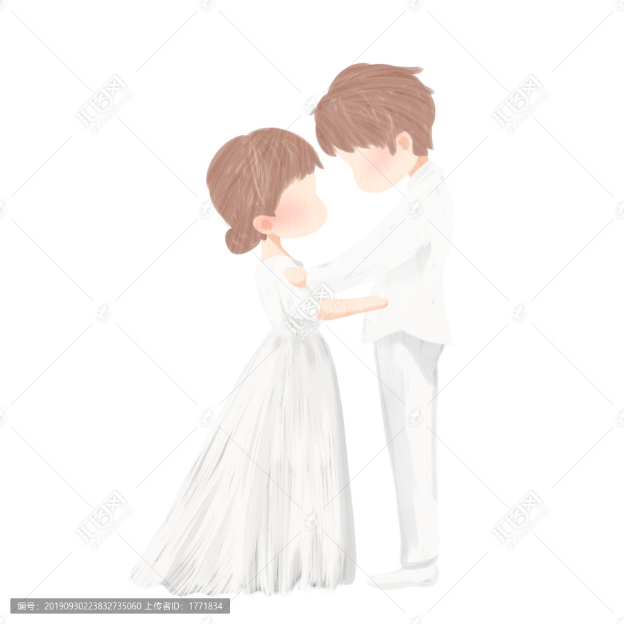 原創(chuàng)婚禮新郎新娘戴頭紗插畫