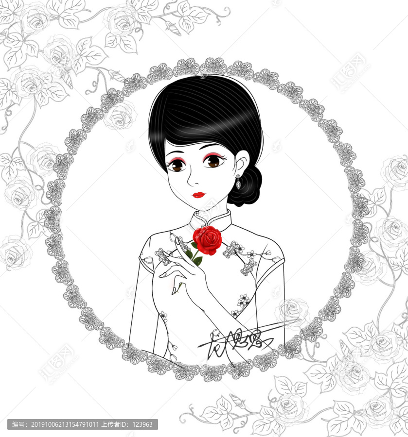 旗袍美女素描