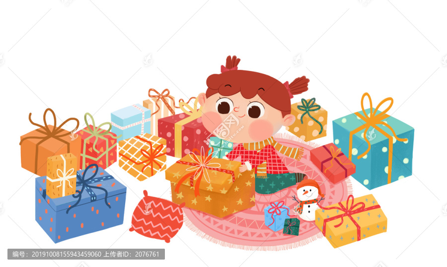 圣誕節(jié)拆禮物插畫