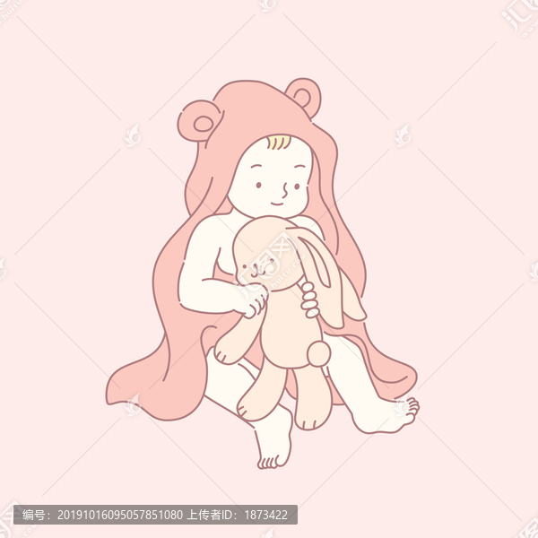 可爱小宝宝拿着兔宝宝玩偶