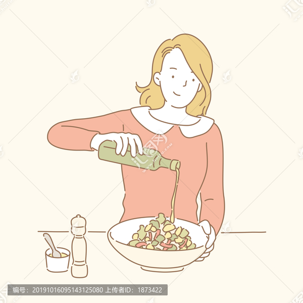 線條風(fēng)格煮菜中的女子